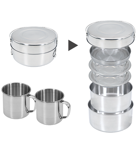 調理道具や食器がいろいろ入ったアウトドアクッカーセット 商品画像